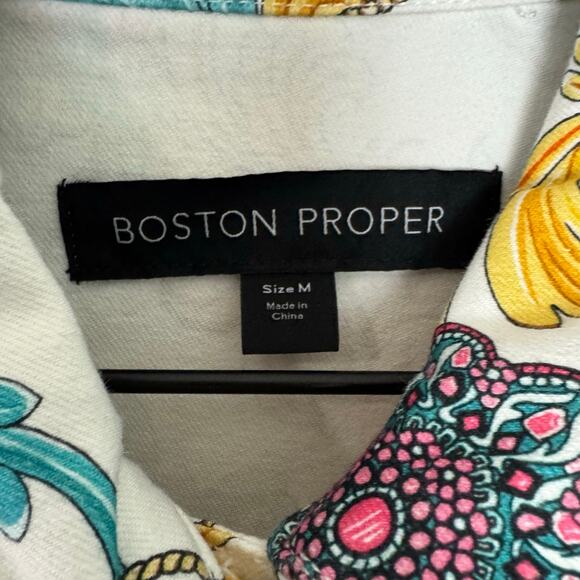 Boston Proper Colorful Medallion Chain Print Denim Jacket Size M - Picture 4 of 6